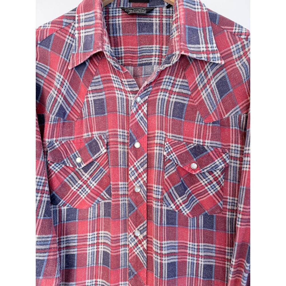 Canyon Trails Flannel Shirt Mens 2XL Red Blue Plaid Western Snap Button - Picture 4 of 4